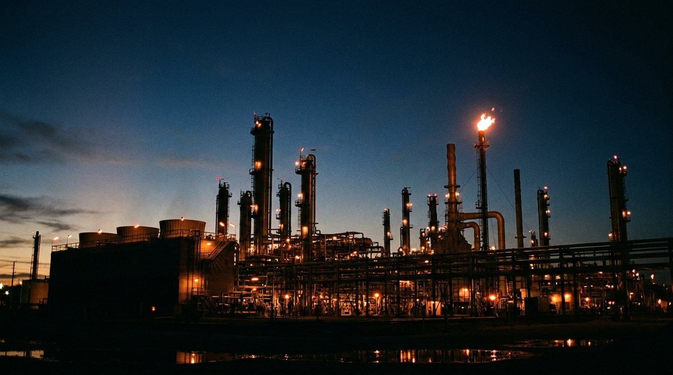 Petrochemical plant at dusk — the industries we serve